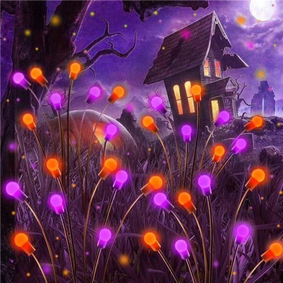 6Pack Total 48 LED Purple and Orange Solar Halloween Lights Outdoor - Solar - Picture 1 of 8